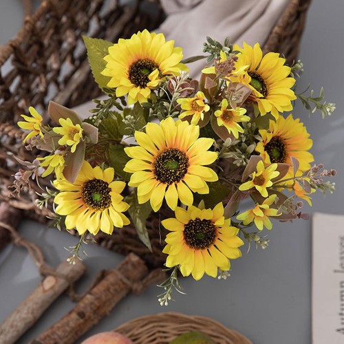 Artificial Silk Sunflower Fake Flowers Bunch Bouquet Wedding Party Home Decors - Picture 6 of 16