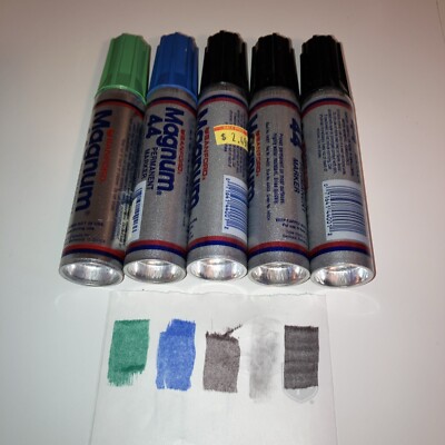 5 Vintage Sanford Magnum 44 Permanent Marker GREEN BLUE BLACK Chisel graffiti
