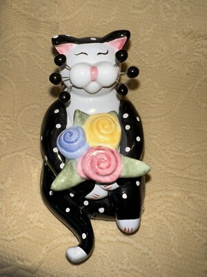 Annaco Creations Whimsiclay Amy Lacombe Bouquet Holding Cat 21018 Figurine 2001