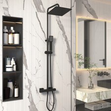 Thermostatic Exposed Shower Mixer Bathroom Twin head Large Square Bar Set