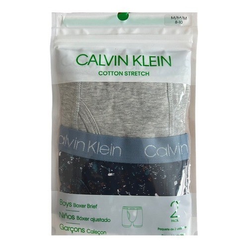 CALVIN KLEIN BOYS BOXER BRIEFS COTTON STRETCH Underwear 2 PACKS GRAY BLUE SZ Med - Picture 6 of 8