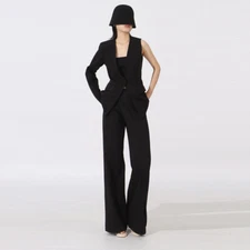 Womens 2pcs Sets Deep V Neck Irregular Sleeve Suit Jacket Long Pants Trousers Sz
