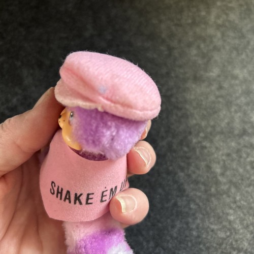 1970s Monchichi  3” Clip on Hugger Gripper Toy - Purple Raccoon/ “Shake ‘Em Up” - Picture 8 of 12