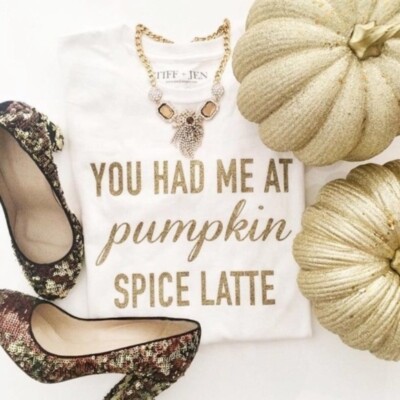 Pumpkin Spice Latte Glitter Tee White Gold Size XL