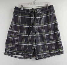 OP Ocean Pacific Mens Black Striped Board Swim Shorts Trunks Size Large 36 Waist