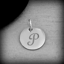 Stainless Steel Round Letter P Charm - Silver Cursive P Initial Disc Pendant
