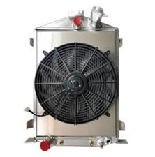 2-ROW ALUMINUM RADIATOR,16" FAN,SHROUD,TRANS COOLER,1932 FORD HI-BOY,SBF
