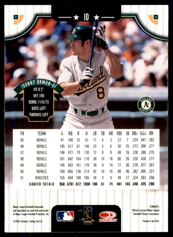 2002 Donruss Johnny Damon Oakland Athletics #10 - Image 2 of 2