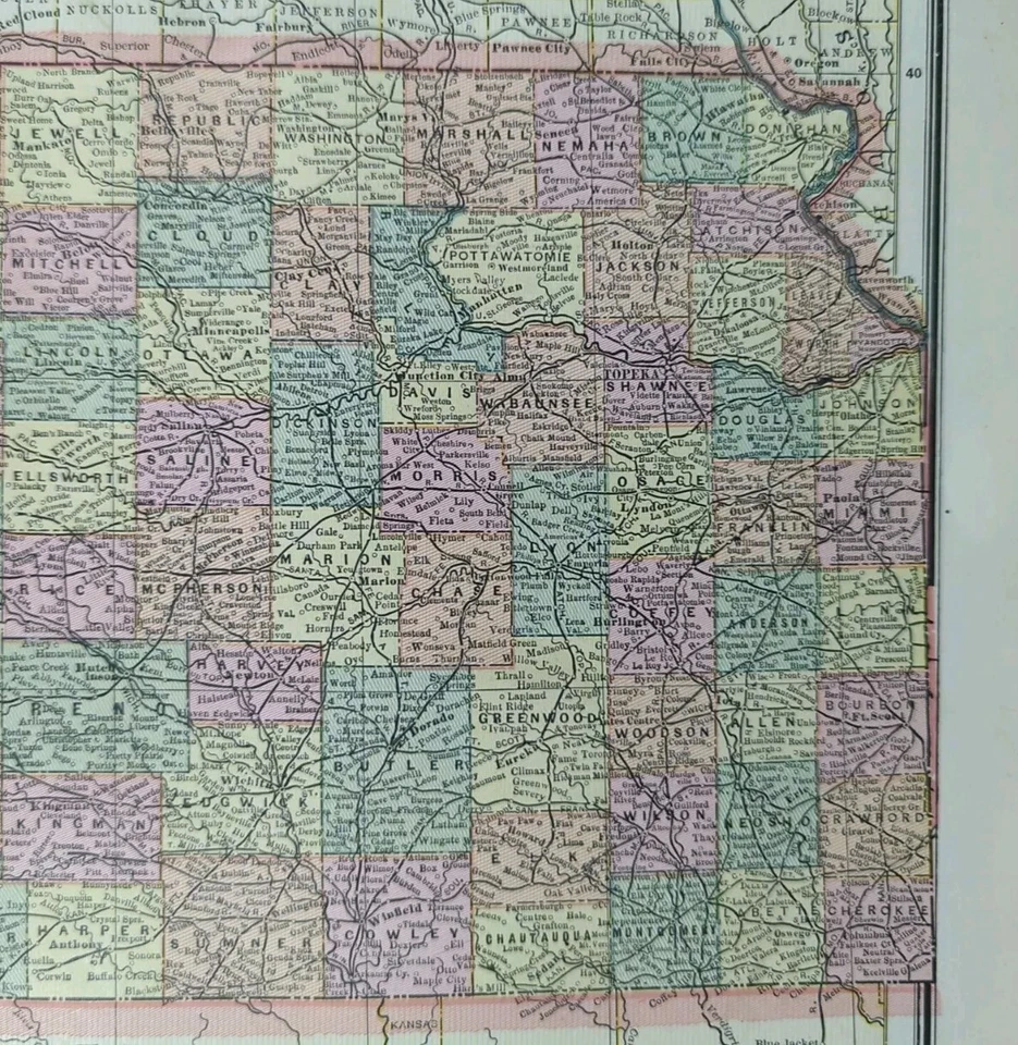 Vintage 1886 KANSAS Map 13"x11" ~ Old Antique Original TOPEKA SHAWNEE COUNTY KS - Imagem 4 de 4