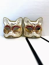 Two Original Venezia Italy Hand Made Paper Mache Cat Masks Party Masquerade