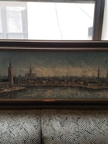 Quadro Panamora vintage con cornice dipinto di città e cielo blu con nuvole - Foto 5 di 10