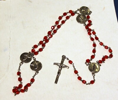Rosary Pope John Paul II Religious Silver Tone Crucifix 30” Vintage Red ...