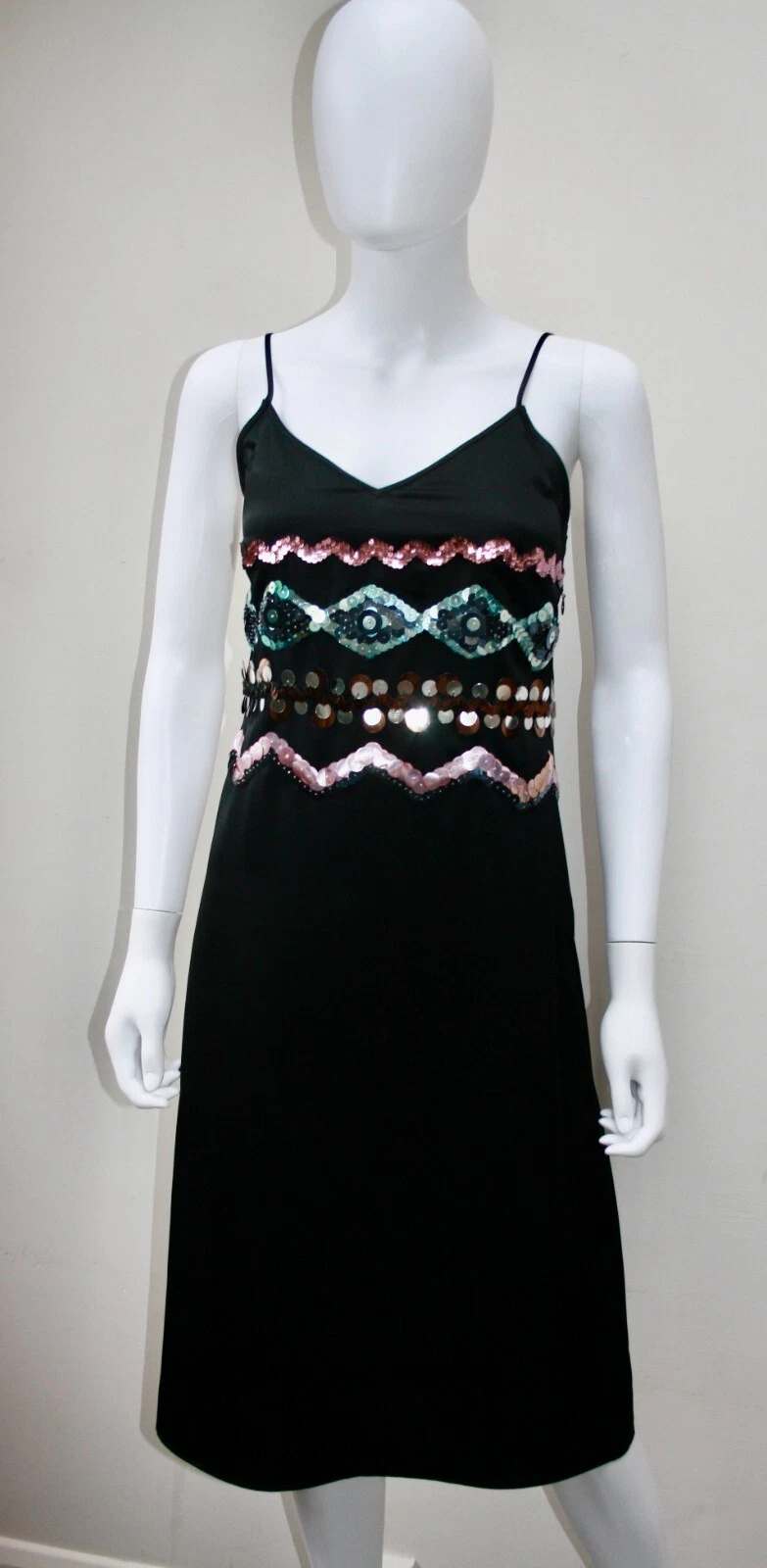 NUOVO SENZA ETICHETTE PREZZO AL PUBBLICO £ 460 COACH PAILLETTES CORPETTO SLIP DRESS TAGLIA US 2 UK 6 8