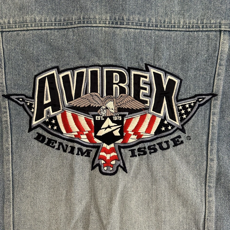 Chaqueta vaquera Avirex EE. UU. parche bordado abotonada talla juvenil XL Y2K Eagle Foto 3 de 4
