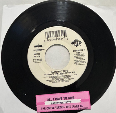 Backstreet Boys - All I Have to Give 1999 Jive 7'' 45 rpm, Promo, Jukebox NM HEAR