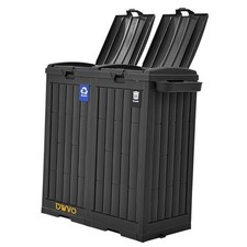 Outdoor Trash Can, Dual-Compartment Resin Garbage Bin 76 Gallon Dark Black