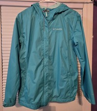 Columbia Teal Omni-Tech Teen XL 18-20 Hooded Zip Front Rain Jacket Outdoor