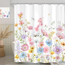 Floral Shower Curtain Watercolor Pastel Pink Blue Bathroom Curtain Set Flowers