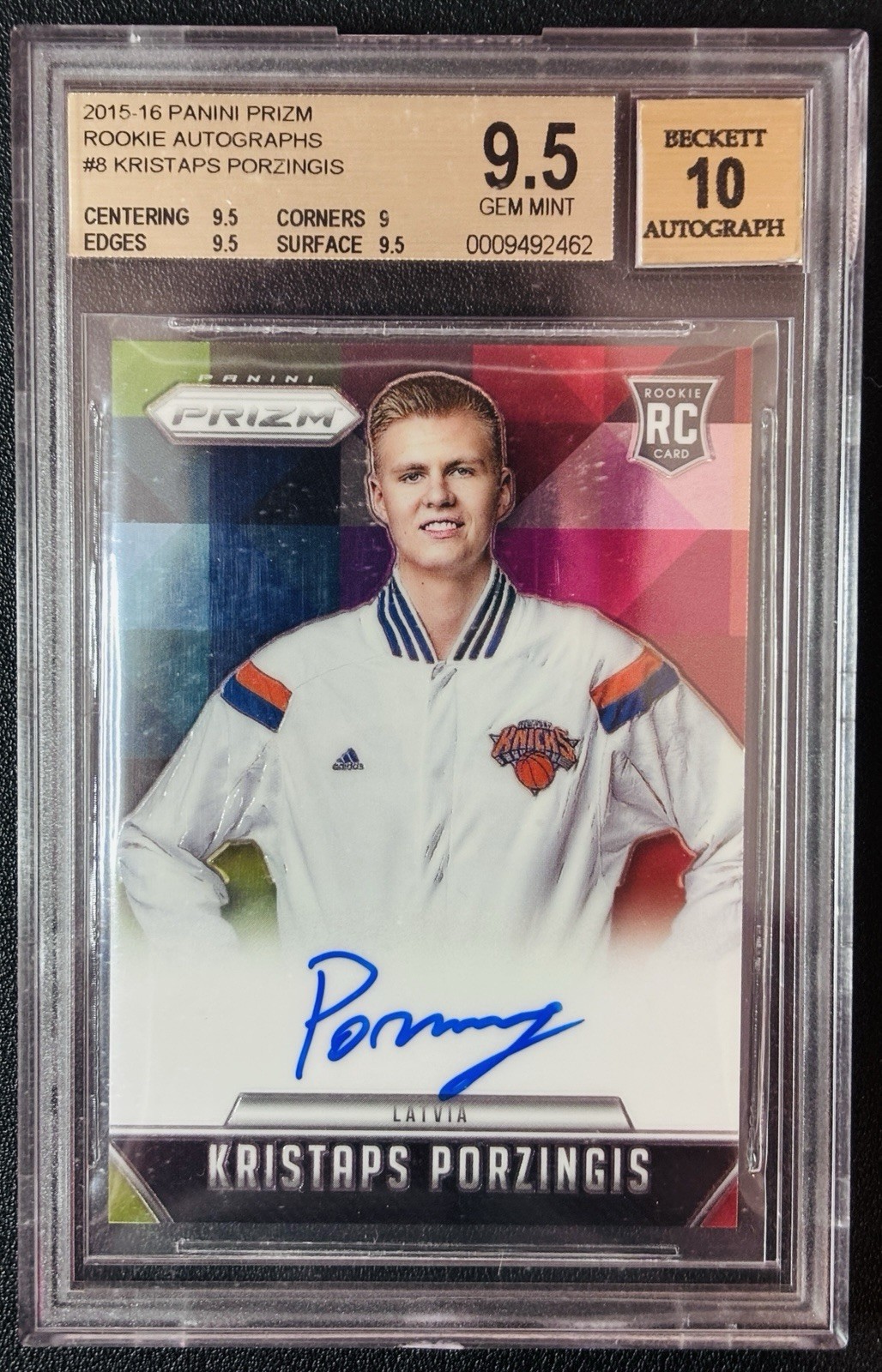 2015-16 Panini Prizm Basketball Kristaps Porzingis Auto Rookie RC #8 BGS 9.5