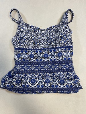 Lands End Regular Deep Sea Majolica Square neck Tankini sz 12 Blue Swim