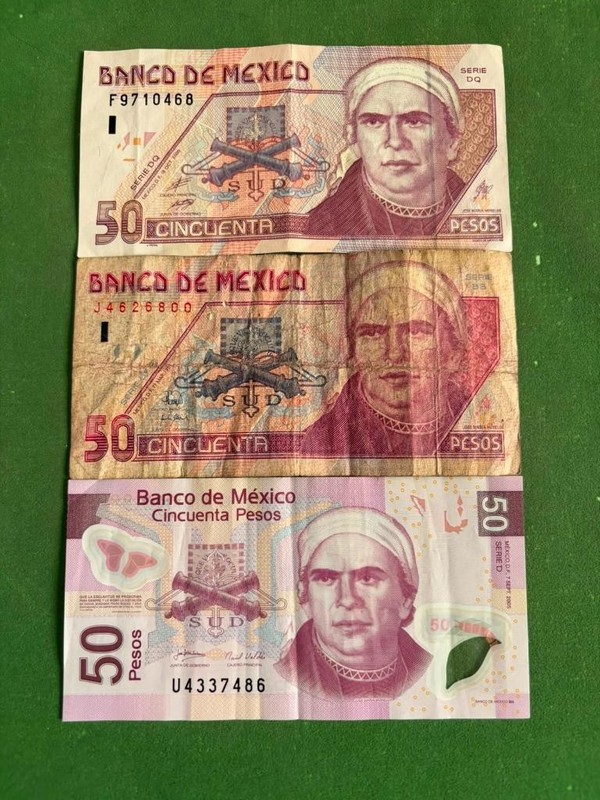 Lot of 3 different types 50 Pesos Bills paper money Mexico