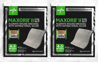 (2) Maxorb II Ag Alginate 4x5 Wound Dressings w/ Antibacterial Silver MSC9945EP