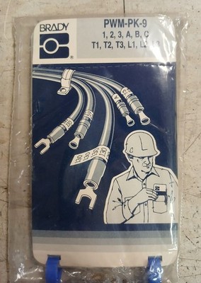 BRADY PWM-PK-9, WIRE MARKERS, 1, 2, 3, A,B,C, T1, T2, T3, L1, L2, L3; NEW IN BAG