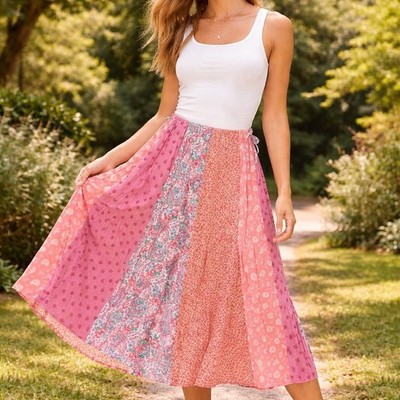 April Cornell Floral Patchwork Boho Skirt Size Medium