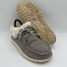 Women's Hey Dude Britt Charcoal Gray Faux Fur Lined Fold Over Lace-Up Shoes Sz 6