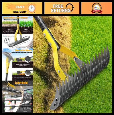 Efficient 15'' Dual-Action Thatch Rake - Sharp Dethatching Blade & Manual Scarifi