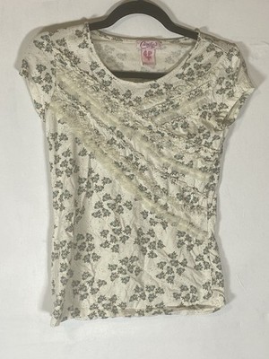 Vintage Y2K Candie's Floral Lace Trim Tee Cottagecore Fairy Grunge Juniors XL