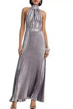 L'idee Eden Pleated Halter Dress Silver Cosmic Shimmer NWT - Size M / Size 6