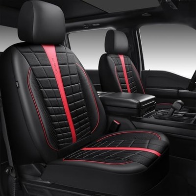 CAR PASS Leather Air Mesh Seat Covers for Cars, Two Front Black And Red 2-Seat