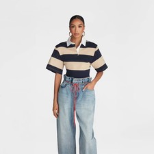 KBB by KAHLANA Women's Short Sleeve 'The Fitted Rugby Shirt' - Navy/Tan