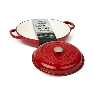 Larder & Vine Enameled Cast Iron Braiser | 3.6 qt Braiser Pan with Lid | Shal...