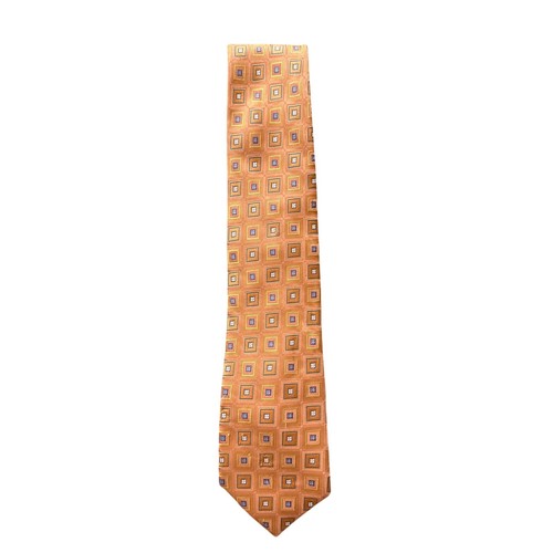 Men’s Hart Schaffner Marx Orange Blue Square 100% Silk Tie - Picture 2 of 4