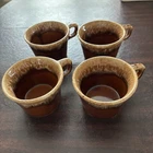 4 Vintage Hull Pottery Brown Drip Glaze Coffee Mugs Cup Oven Proof Made in USA