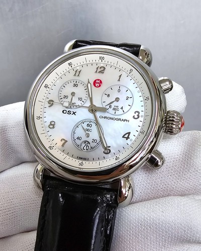 Michele CSX Chronograph 36mm MOP Dial Leather Unisex Watch MW03D00A0025