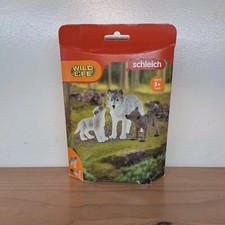 Schleich Wild Life 3pc. Mother Wolf and 2 Baby Wolf Pups White Grey Brown Opened
