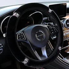 Fluffy Steering Wheel Cover With Colorful Rhinestones Crystal For Color Black Fluffy Steering Wheel Cover With Colorful Rhinestones Crystal For Color Black