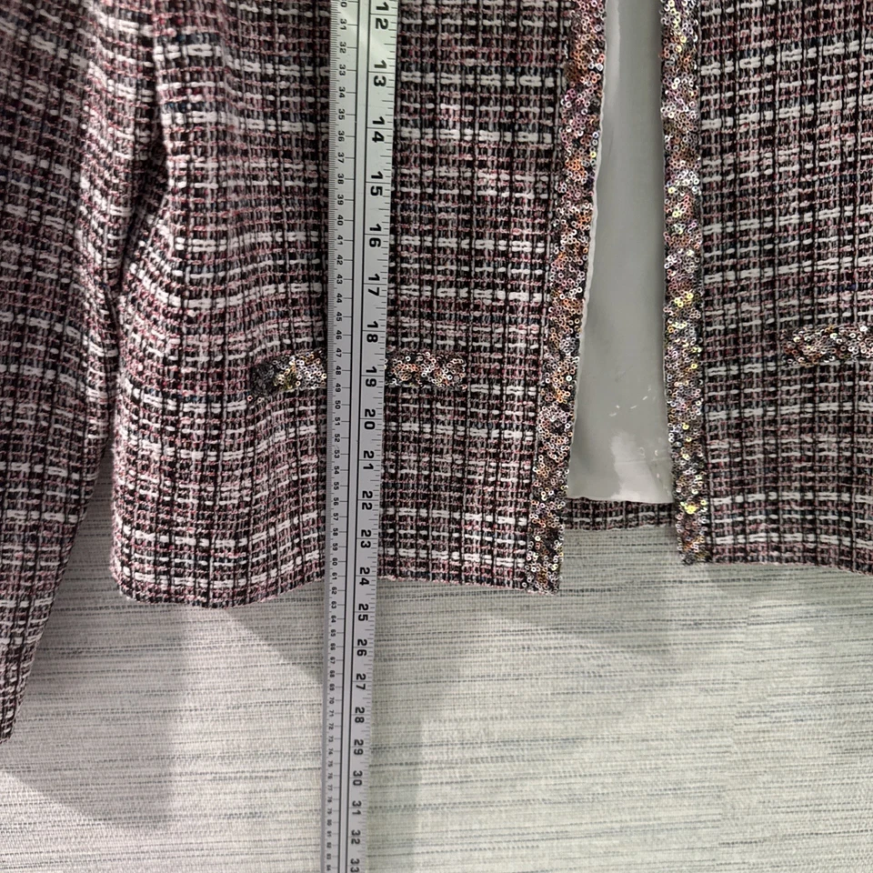 St. John Runway Tweed Blazer Ecru Black Pearl Petal Sequins Accented Size 14 - Image 4 of 4