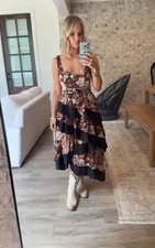 Anthropologie Floral Print Square Neck Tiered Midi Dress Size Medium Helena