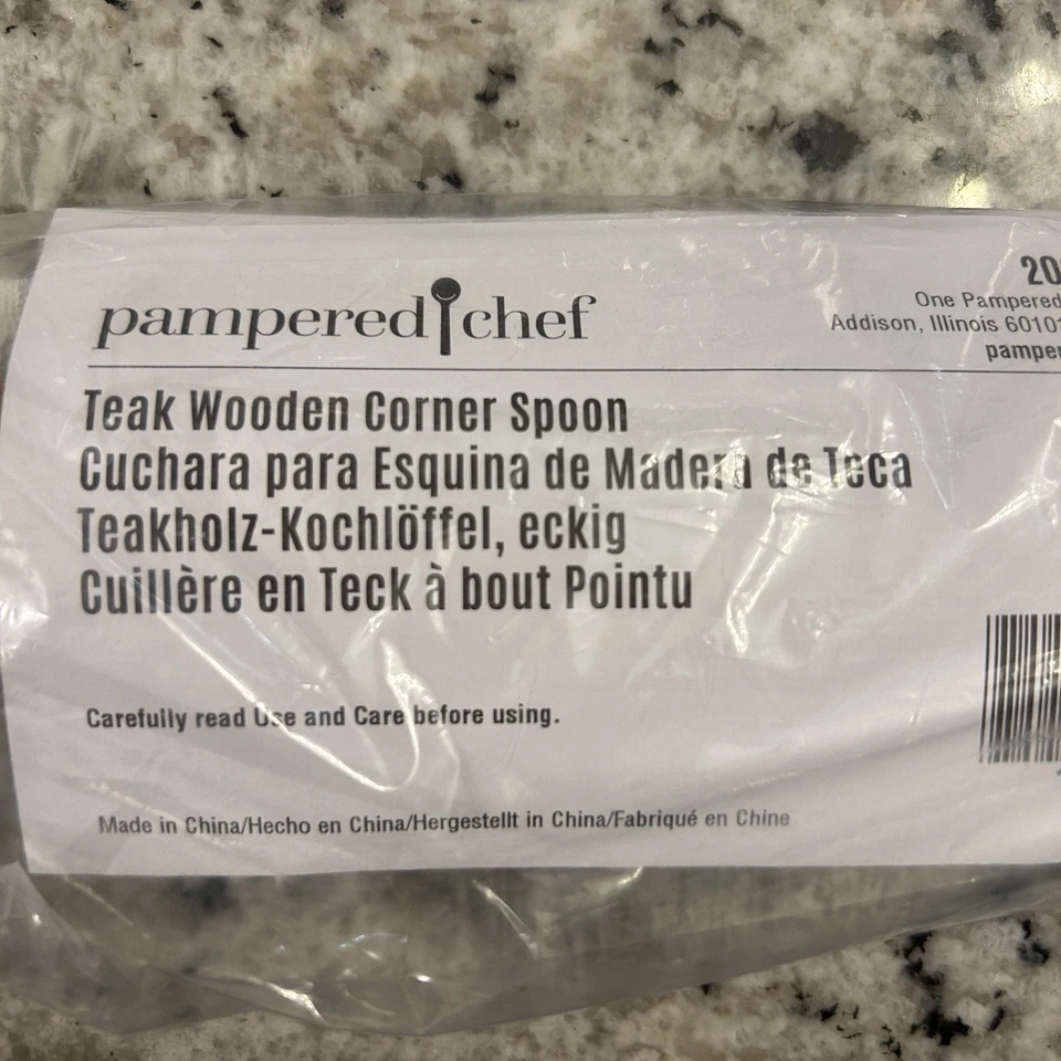 Pampered Chef Teak Wooden Corner Spoon New in the package - Image 2 of 2