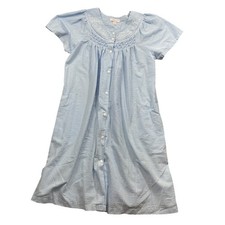Miss Elaine Large Blue Check Full Snap Robe Cotton Poly Short Sleeve read 