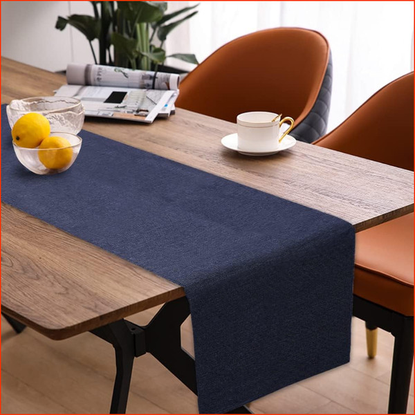 TischläUfer Abwaschbar Leinenoptik Wasserabweisend Navy Blau 40 X 140 Cm-image