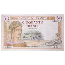 [#148498] France, 50 Francs, Cérès, 1938, S,7652, EF, Fayette:18.9, KM:85, b