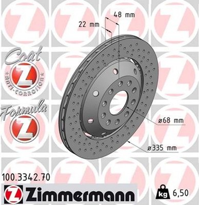 1x Bremsscheibe FORMULA Z ZIMMERMANN 100.3342.70 für AUDI A6 C5 4B5 4B2 Avant