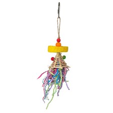 A E Cages Happy Beaks Confetti Cannon Loofah Hanging Bird Toy