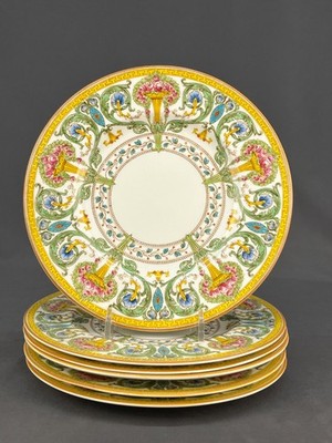 6 Royal Worcester Z698-2 YELLOW URN PINK ROSES  7 7/8'' Salad Plates c. 1931
