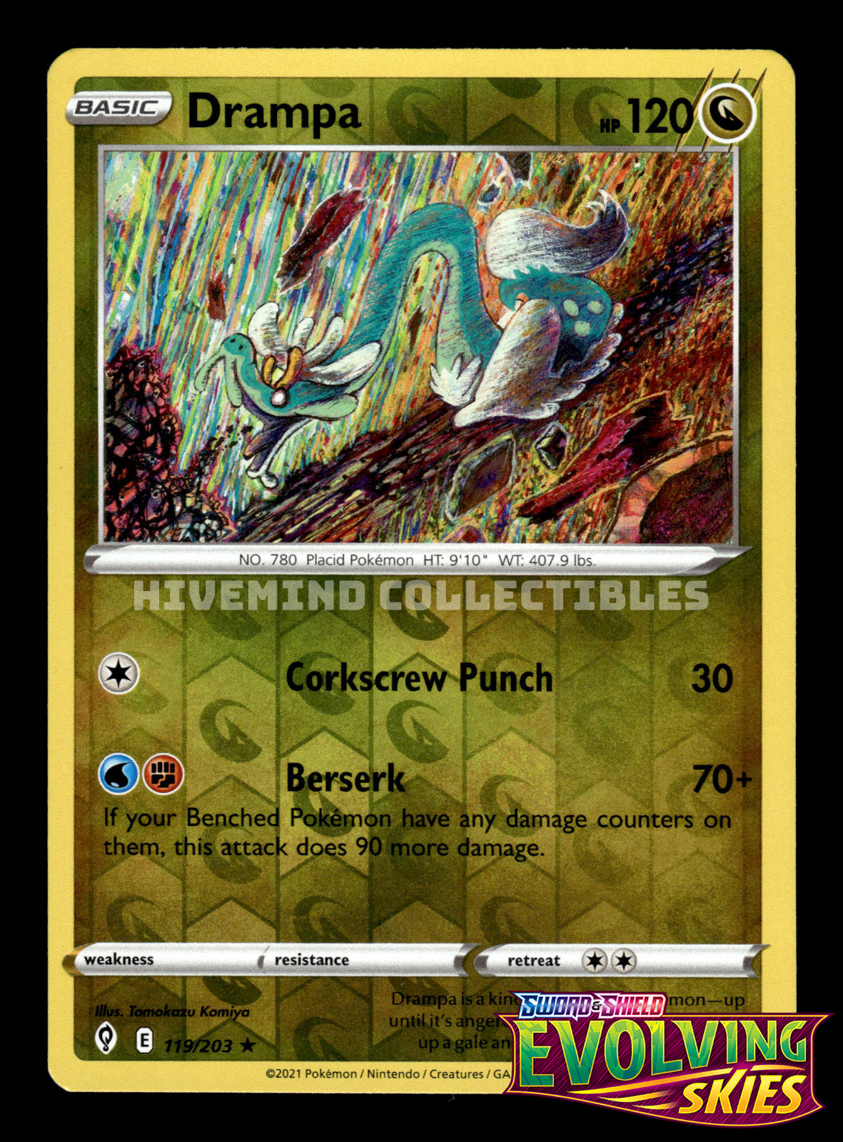Drampa 119/203 Reverse Holo Evolving Skies Pokemon Card